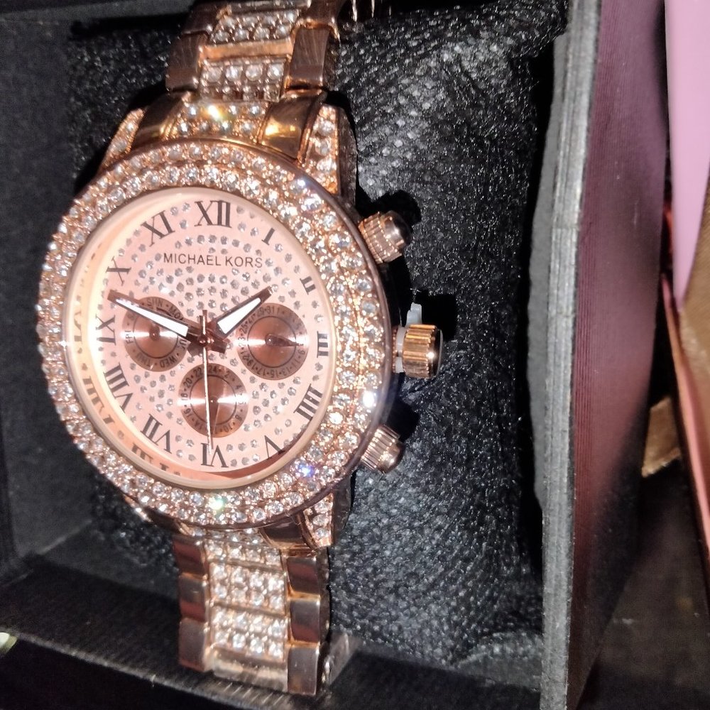Michael Kors oversized Layton Pave Rose Gold Toned Women's blinged out watch